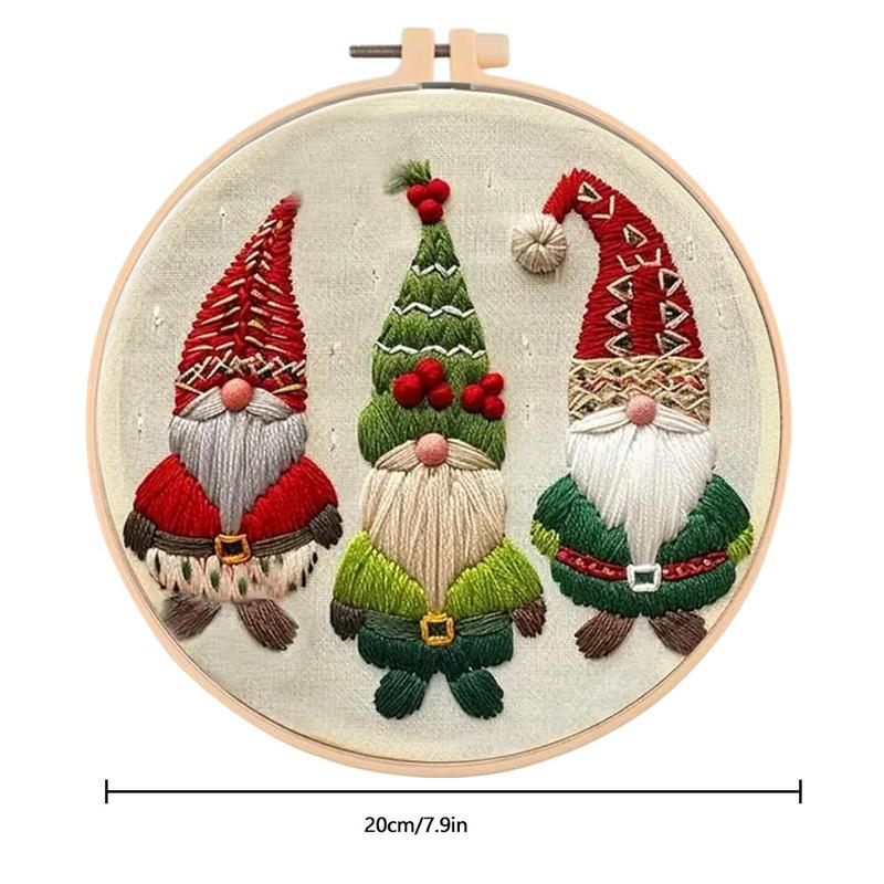 Gnome Pattern DIY Embroidery Kit, 1 Set Embroidery with Hoop Suture Practice Kit for Adults, Handmade Unfinished Products Festival Gift