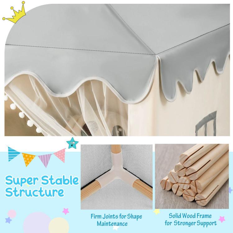 Costzon - Kids Large Play Castle Fairy Tent with Mat, Large Playhouse w Washable Mat, Windows, Solid Wood Frame, Indoor Outdoor Princess Tent for Children Boys & Girls, Castle Fairy Tent, Holiday Birthday Gift