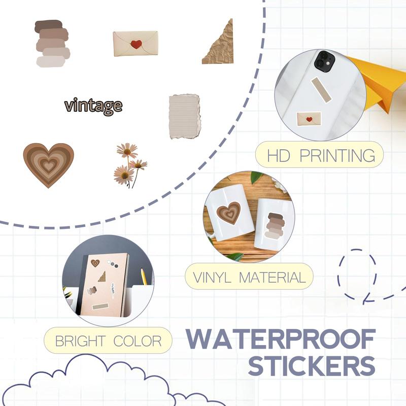 120Pcs Vintage Stickers, Waterproof Scrapbook Aesthetic Sticker, Daily Planner, Water Bottles, Handbook Junk Diary Stickers Teens Adults, Scrapbooking Supplies for DIY Paper Crafts