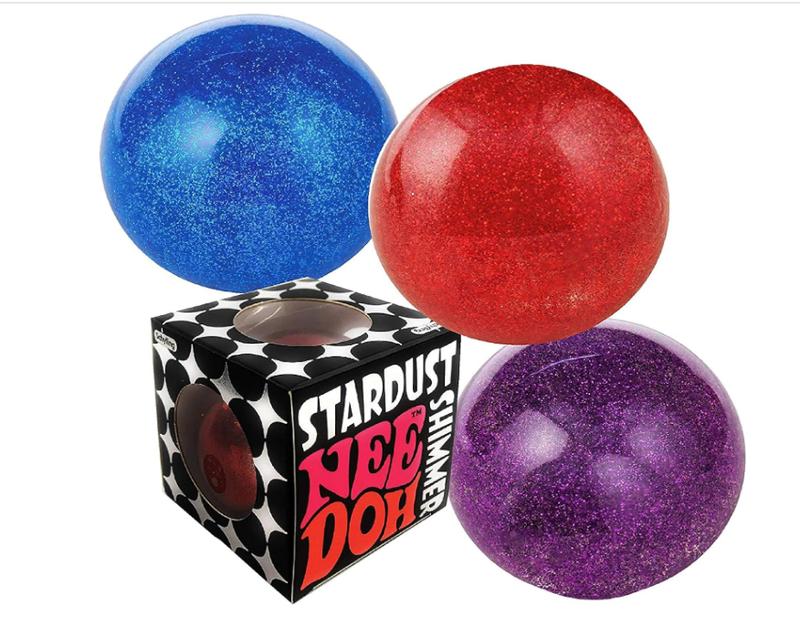 Nee-Doh Schylling Stardust Shimmer Groovy Glob! Squishy, Squeezy, Stretchy Stress Balls Blue, Red & Purple Complete Gift Set Party Bundle - 3 Pack stress  relief