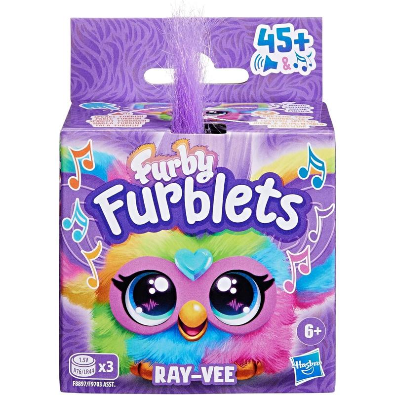 Furby Furblets Ray-Vee Mini Friend, 45+ Sounds, Electronica Music, Speaks Only Furbish, Electronic Plush Toys for Girls & Boys, Interactive Pets, Rainbow, 6+