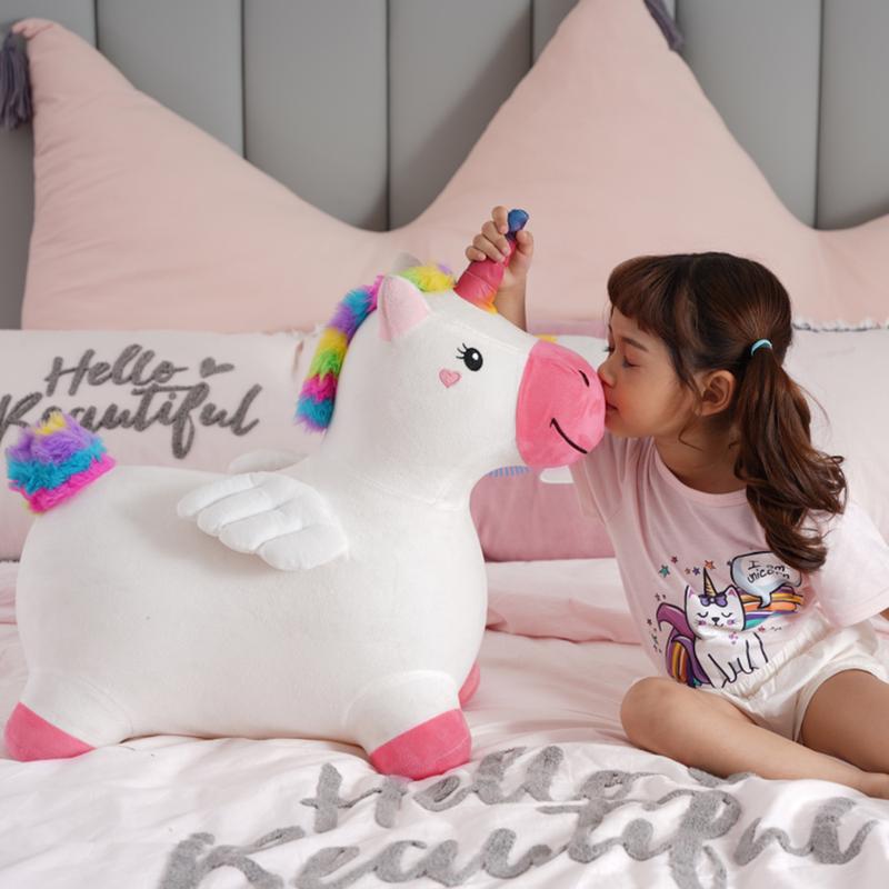 iPlay, iLearn Bouncy Pals Unicorn Horses, Toddler Girl Bouncing Animal Hopper, Inflatable Plush Hopping Toy, Outdoor Indoor Ride on Bouncer, Baby First Birthday Gift  3 - 12 Year Old Kid