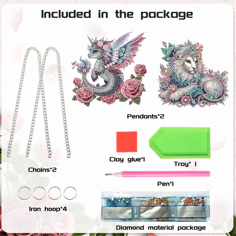 2pc DIY Cartoon Animals Flowers Special Shape Diamond Painting Hanging Pendants for Wall Window