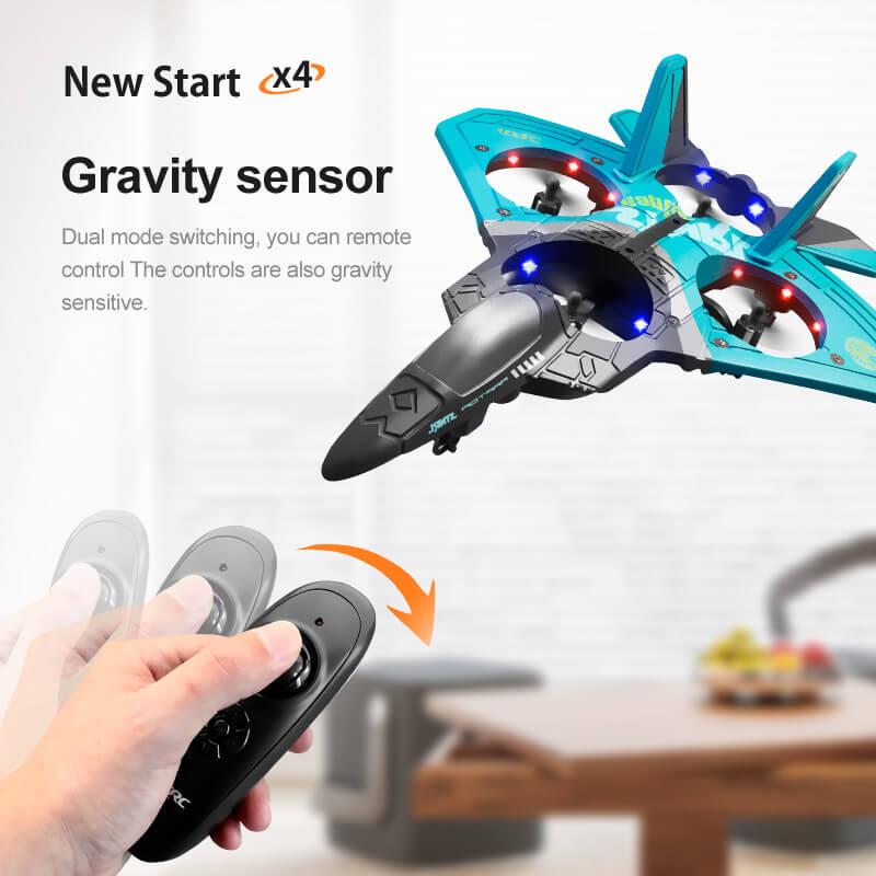 4DRC V17 RC airplane 2.4G quadcopter drone with 2 batteries Foam fighter aircraft model Gravity sensing control Aerobatic tumbling Cool lights Children's flying toys Christmas gifts rc airplane rcplane