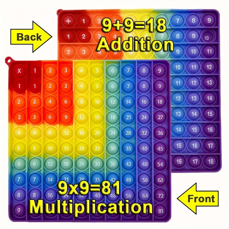 Big 2 In 1pc Front 12x12 Multiplication Back 12+12 Addition Math Learning Educational Toys, Rainbow Silicon Push Bubble Sensory Fidget Pop Toys