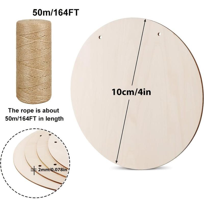 DIY Unfinished Wood Circle and Rope Set, 1 Set Unfinished Wood Circle, 10pcs 20pcs 40pcs Wood Circle for DIY Crafts, Door Hanger, Home Decorations, Cricut Project Supplies