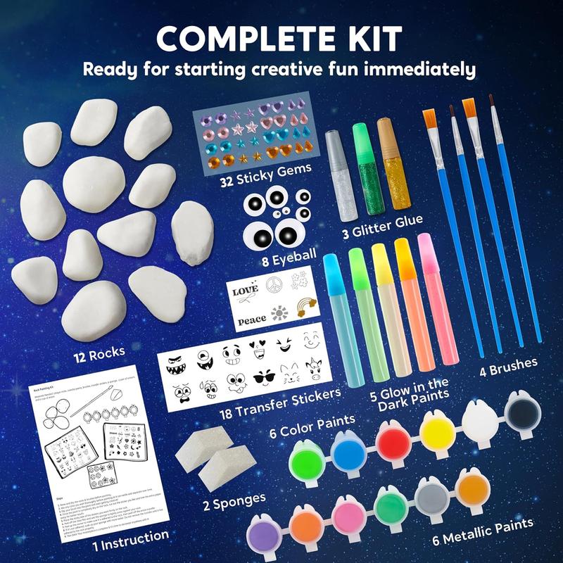 Rock Painting Kit-Glow in The Dark Rock Kit,Art Supplies Toy,Kids Craft Paint Kits,Arts & Crafts for for Kids Ages 6-12 Boys Girls Birthday Party Gift