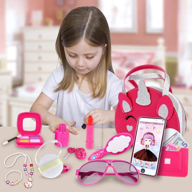 Christmas Gift 36Pcs Girl Wallet, Little Girl Cosmetics, Christmas Girl Princess Toys Include Handbag, Mobile Phone, Key, Children's Birthday Gift