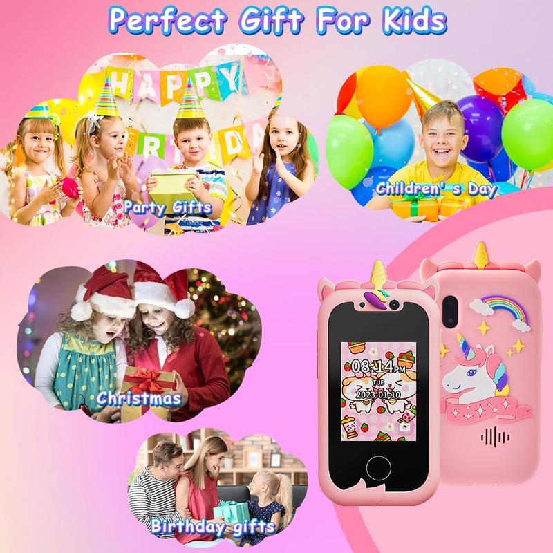 Cartoon Unicorn Design Smart Camera, 2.0 Inch Touch Screen Phone with Dual Cameras, Learning Toy Phone for Boys and Girls