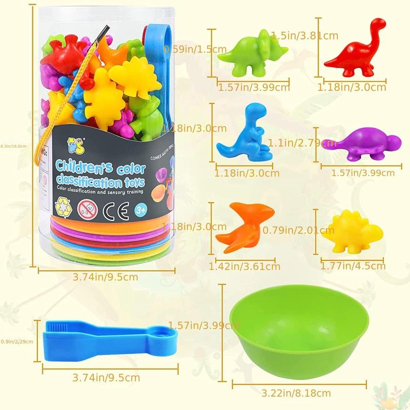 Dinosaur Shaped Math & Color Sorting Toy Set, 1 Set Dinosaur Matching Game & Sorting Bowls, Educational Toy for Child Gift