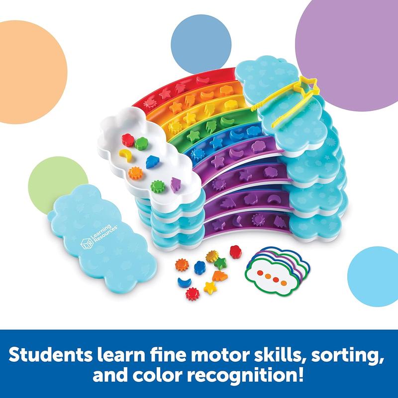 Learning Resources Rainbow Sorting Set,37 Pieces, Ages 3+, Fine Motor Skills, Color and Sorting Recognition, Addition Skills, Sensory Tray Toys