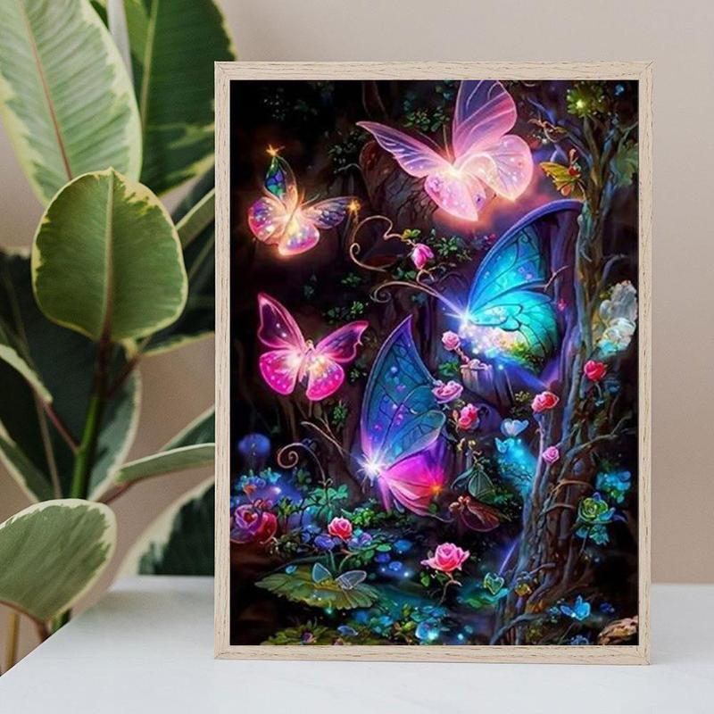 DIY Artificial Rhinestones Arts Painting Kit Without Frame, Butterfly Landscape Pattern DIY Painting, Handmade Craft Wall Art Decoration