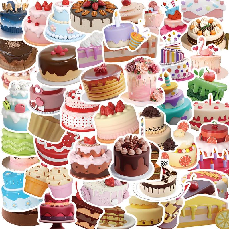 3D Cake Pattern Sticker, 50pcs set Cute Colorful Cake Sticker, DIY Decorative Sticker for Laptop, Phone, Scrapbooking, Journal Making