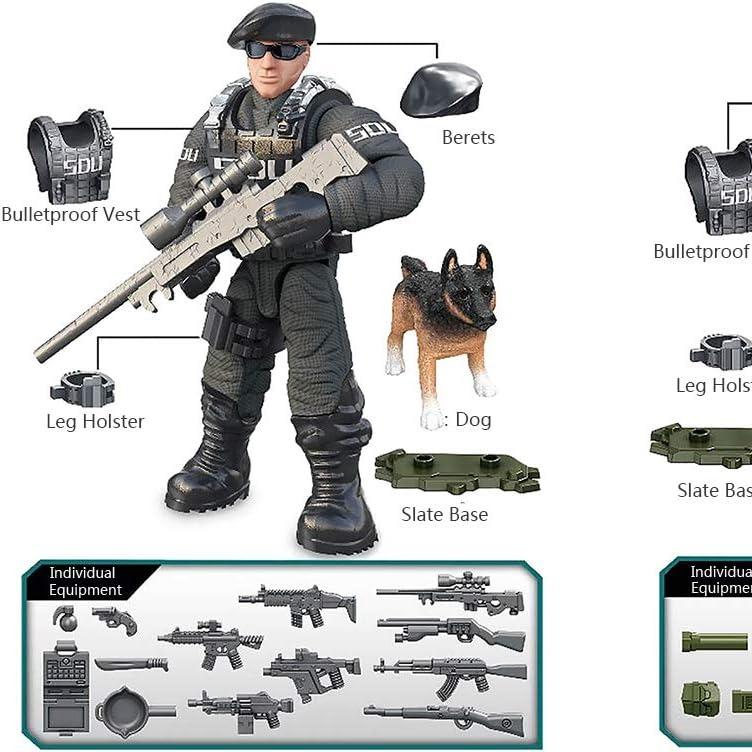 8 pcs Special Forces Mini Action Figure with Military Weapons and Accessories each measures about 2