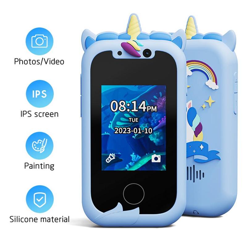 Cartoon Unicorn Design Smart Camera, 2.0 Inch Touch Screen Phone with Dual Cameras, Learning Toy Phone for Boys and Girls