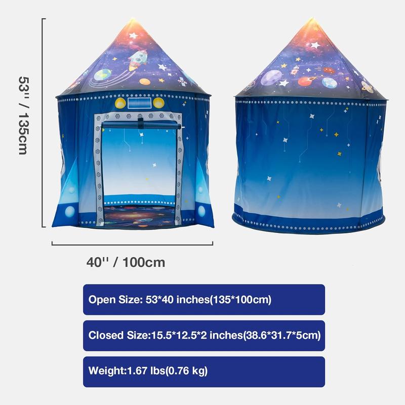 Rocket Ship Play Tent for Kids, Astronaut Spaceship Space Themed Pretend Playhouse Indoor Outdoor Games Party Children Pop Up Foldable Tent Birthday Toy for Boys Girls Toddler Baby