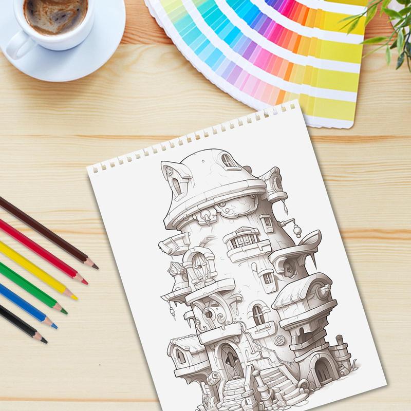 Magic House Theme Coloring Painting, 1 Count 11.22 X 8.27 Inches, Mysterious Charming Magic House, Christmas and Valentine's Day Perfect Gifts