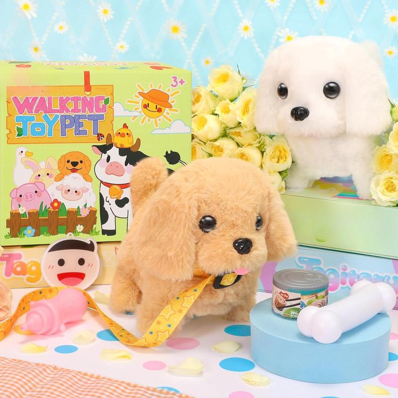 Plush Toys Walking Dog Toys That Can Walk, Bark and Wag Tail,Interactive Electronic Pet Toys Puppy with Leash,Easter Christmas Birthday Gift for Toddlers Kids