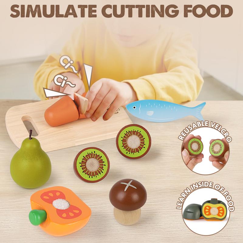 Food Pretend Play Set, Wooden Pretend Play Food Sets for Kids Kitchen, Food Toys for Kids, w  Shopping Bag, Pretend Food Play Kitchen Cutting Fruits Vegetables Toys, Boys Girls Educational Toys, Multicoloured Learning city simulation playset kitchentoys