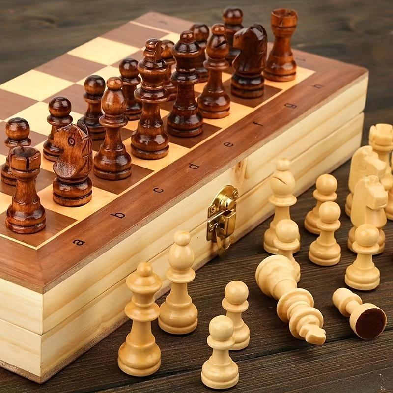 Wooden Chess Board Game Set, Portable Foldable Board Game, Indoor Recreation Toy for Beginners & Adults, Birthday Gift