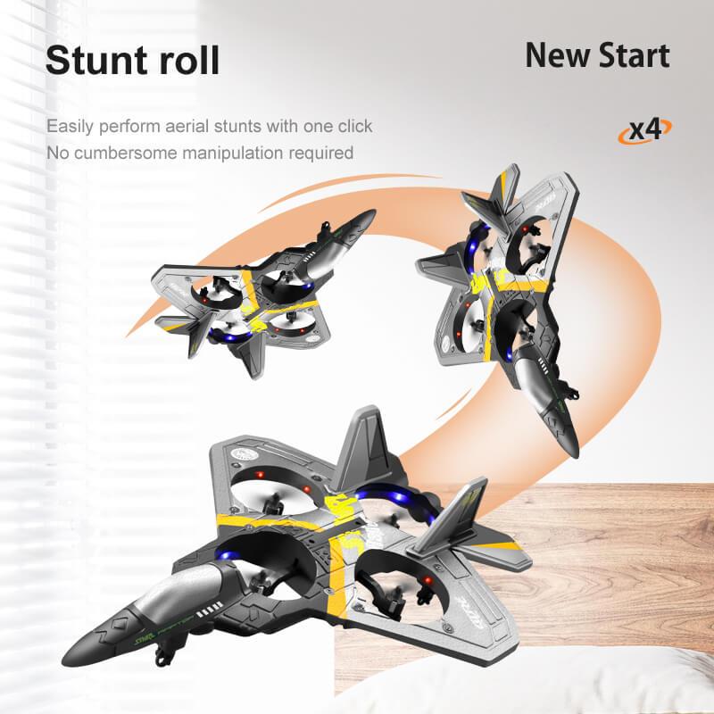 4DRC V17 RC airplane 2.4G quadcopter drone with 2 batteries Foam fighter aircraft model Gravity sensing control Aerobatic tumbling Cool lights Children's flying toys Christmas gifts rc airplane rcplane