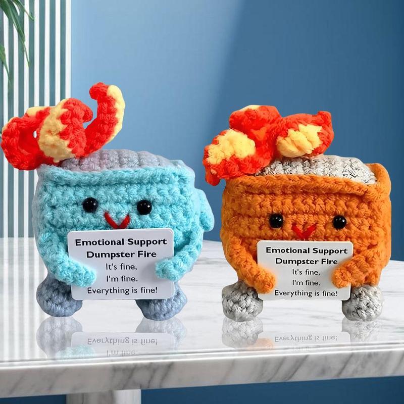 Emotional Support Dumpster Fire with Encouraging Card Positive Crochet Dumpster Fire Funny Gifts for Coworkers Friends