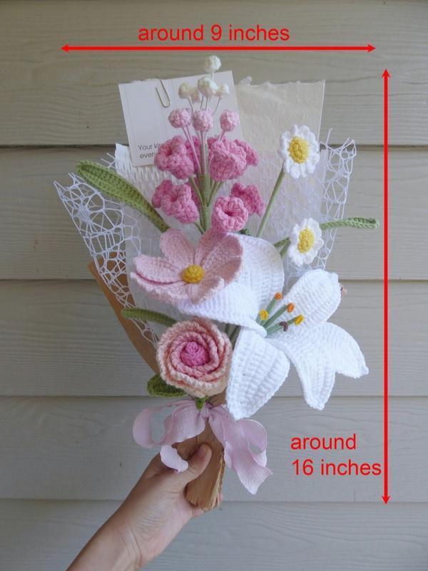 Crochet Flowers Bouquet Handmade, Finished Product, Lily, Rose, Hyacinth for Anniversary, Birthday, Girlfriend, Mother day mom forever gift