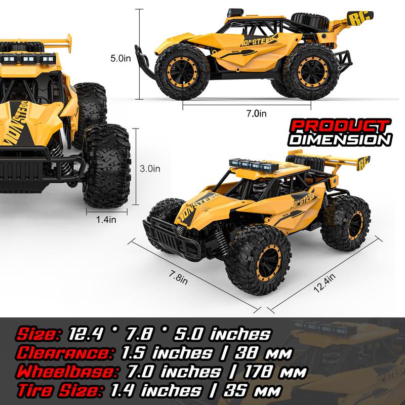 BLUEJAY Remote Control Car - 2.4GHz High Speed 33KM H RC Cars Toys, 1:12 Monster RC Truck Off Road with LED Headlight and Rechargeable Battery Gifts for Adults Boys 8-12 rc car rc monster Transforming Robot traxxas remote  control