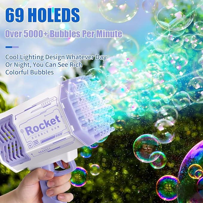 [40% discount] 2024 summer flash sale rocket 69 hole bubble gun for kids with LED light colorful bubble machine gun kids toys bubble blaster bubble machine