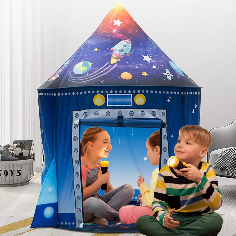 Rocket Ship Play Tent for Kids, Astronaut Spaceship Space Themed Pretend Playhouse Indoor Outdoor Games Party Children Pop Up Foldable Tent Birthday Toy for Boys Girls Toddler Baby