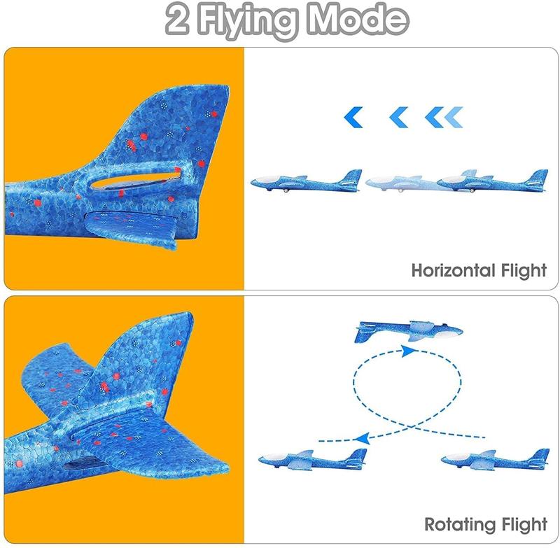 Boy Toys 2 Pack Airplane Launcher Toys, 2 Flight Modes Outdoor Throwing Foam Glider with Catapult Plane Gun Birthday Gift for 6+ Years Old Kid