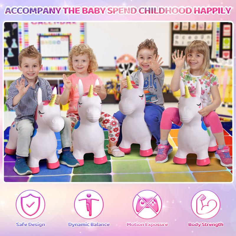 20.5 Inches Hopping Unicorn Inflatable Bouncy Horse with Pump for Kids Indoor Outdoor Ride On Toys Birthday Gift