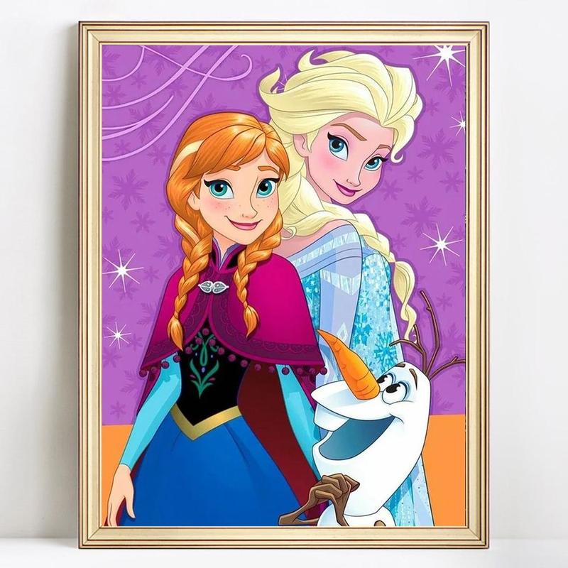 5D Diamond Arts Colorful Painting Kit, Princess Elsa and Anna Pattern DIY Diamond Embroidery Canvas, Rhinestone Home Decor Art Gift