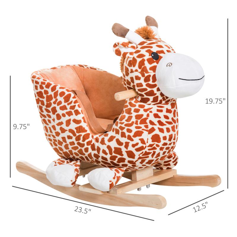 Qaba Kids Plush Rocking Horse Giraffe Style Themed Ride-On Chair Toy With Sound Brown ride-on toy