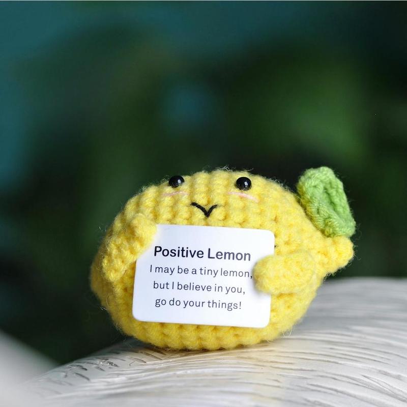 Positive Lemon Design Crochet Ornament, 1 Count Cute Creative Handmade Crochet Ornament, Home Decor for Living Room Bedroom Office