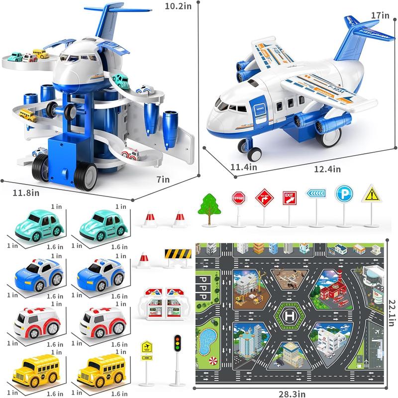 Kids Airplane Boy Toys for 3 4 5 Year Old Boys - Car Race Track for Kids Ages 3-5 with 8 Mini Car Toys, Toddlers Educational Toy, Birthday Gifts for Boys 3-5, Birthday Gift for Boys Girls 3-5