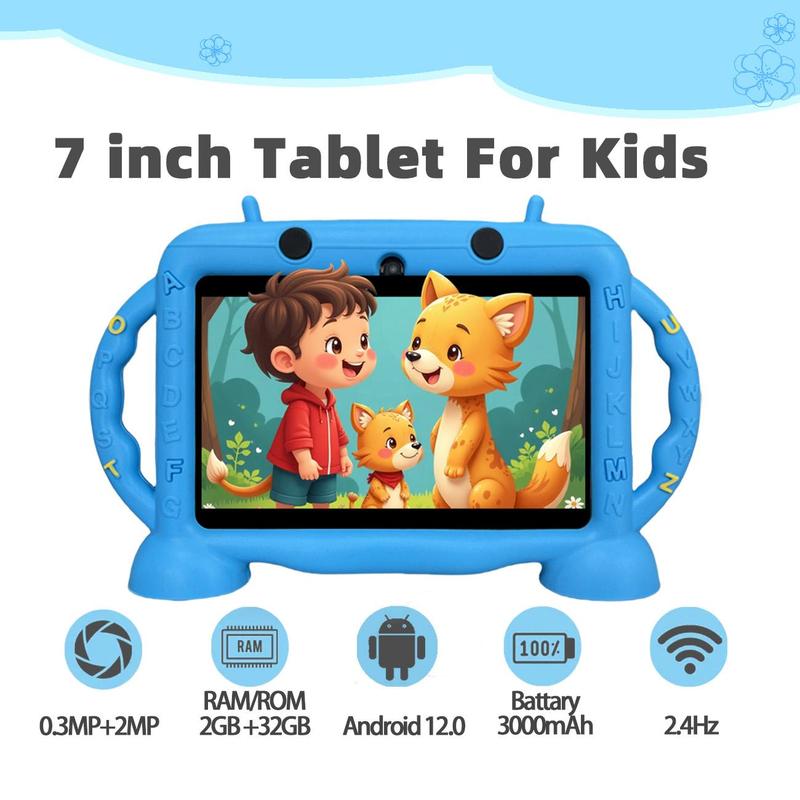 7 Inch Android 12.0 Tablet, Learning & Game Tablet with Parental Controls Mode, Educational Tablet with Shockproof Case for Boys & Girls