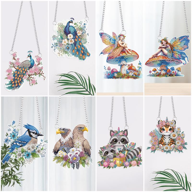 2pc DIY Cartoon Animals Flowers Special Shape Diamond Painting Hanging Pendants for Wall Window