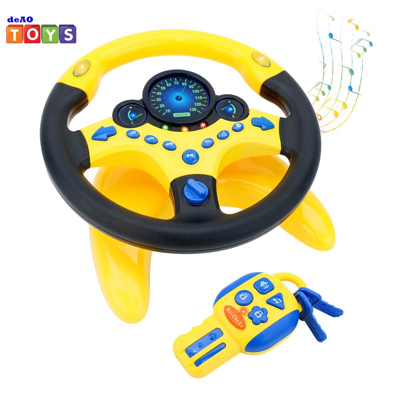 deAO Steering Wheel for Backseat with Car Key Pretend Driving Simulated Driving Steering Wheel Toy with Light and Music Gifts