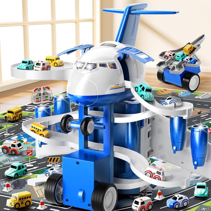 Kids Airplane Boy Toys for 3 4 5 Year Old Boys - Car Race Track for Kids Ages 3-5 with 8 Mini Car Toys, Toddlers Educational Toy, Birthday Gifts for Boys 3-5, Birthday Gift for Boys Girls 3-5