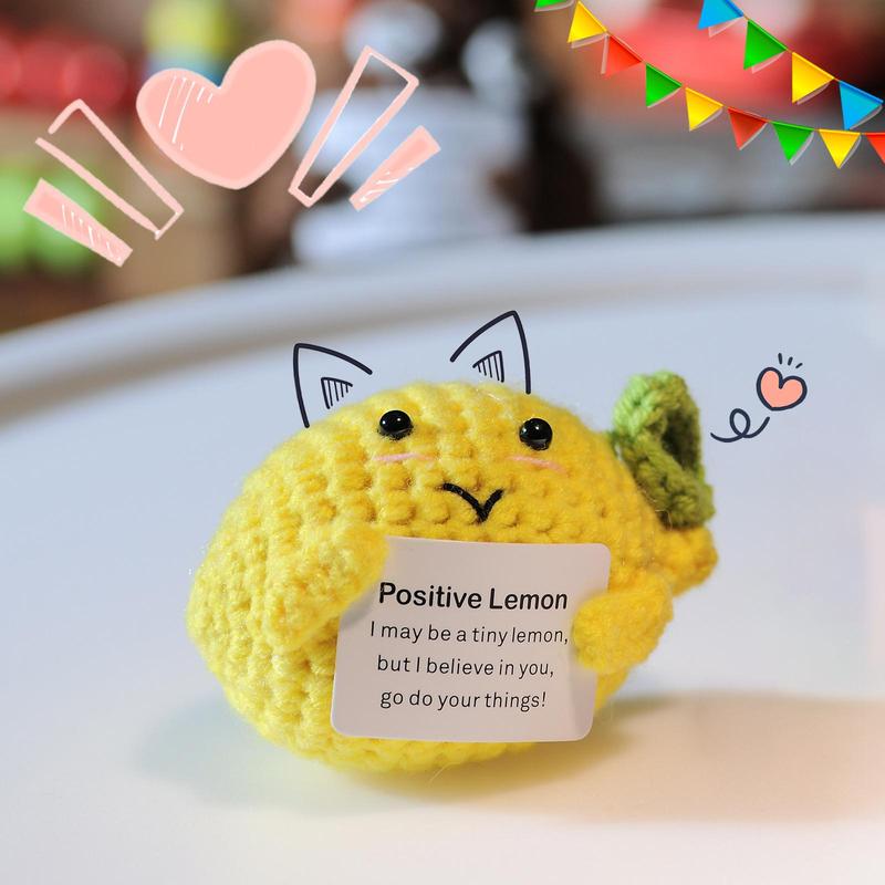 Positive Lemon Design Crochet Ornament, 1 Count Cute Creative Handmade Crochet Ornament, Home Decor for Living Room Bedroom Office