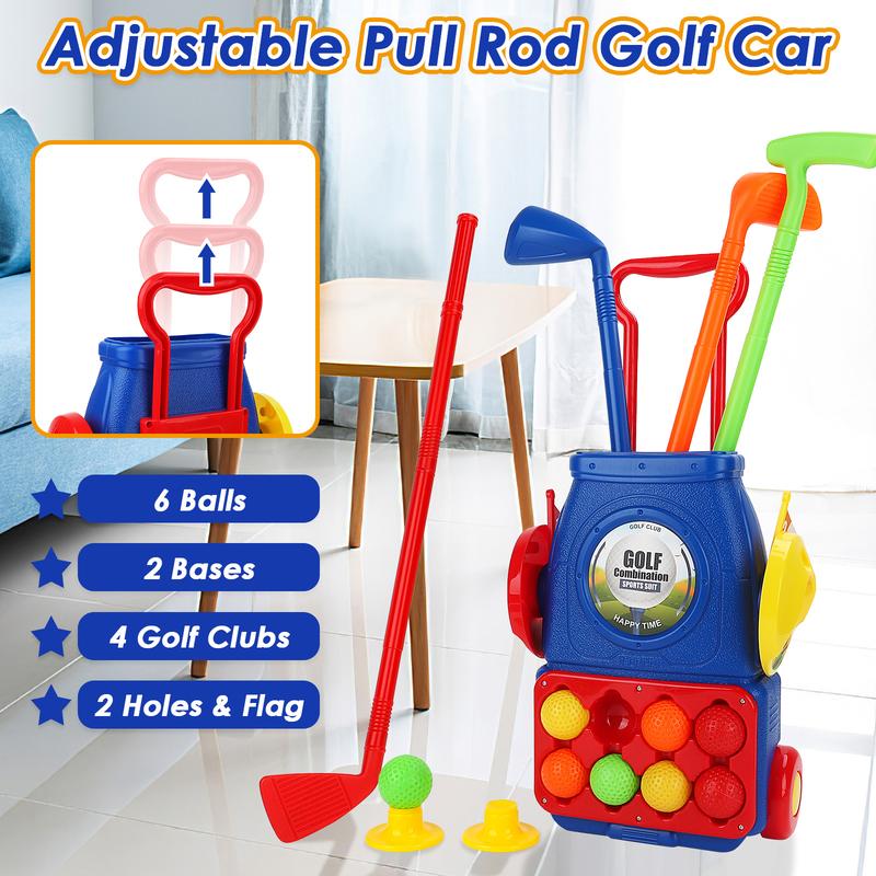 deAO Golf Set, Golf Suitcase Toy Set Outdoor Indoor Sports Toys with 6 Balls 4 Golf Clubs 2 Practice Holes, Golf Clubs Set Garden Game