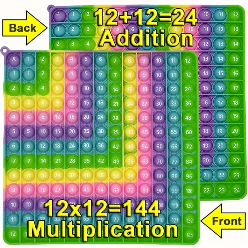 Big 2 In 1pc Front 12x12 Multiplication Back 12+12 Addition Math Learning Educational Toys, Rainbow Silicon Push Bubble Sensory Fidget Pop Toys