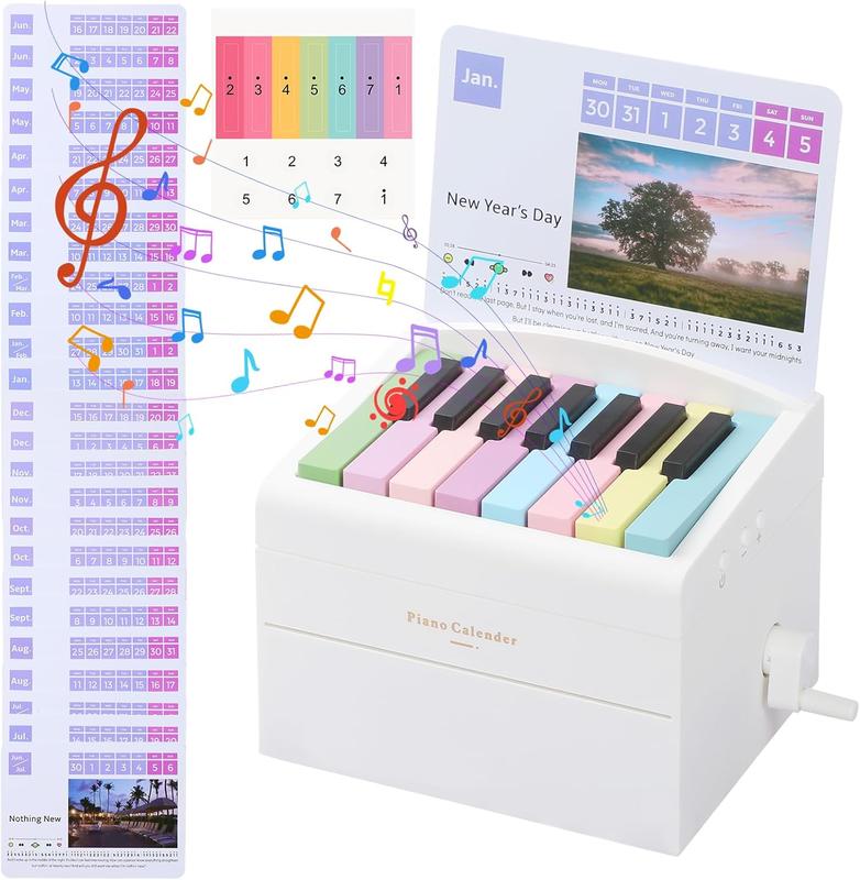 Piano Calendar 2025,Desk Calendar,Rechargeable Mini Piano With 52 Music Scores in 28 Cards,Christmas Gift,Creative Birthday Gifts for Family Friends