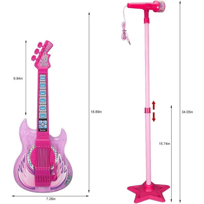 TAKIHON Guitar and Microphone Set for Kids,Guitar Toys with Music&Colorful Light,Adjustable Height Microphone with Stand,Karaoke Toys Gift for Boy,Girls,Toddlers(Red)-Upgraded,Easter Basket Stuffers