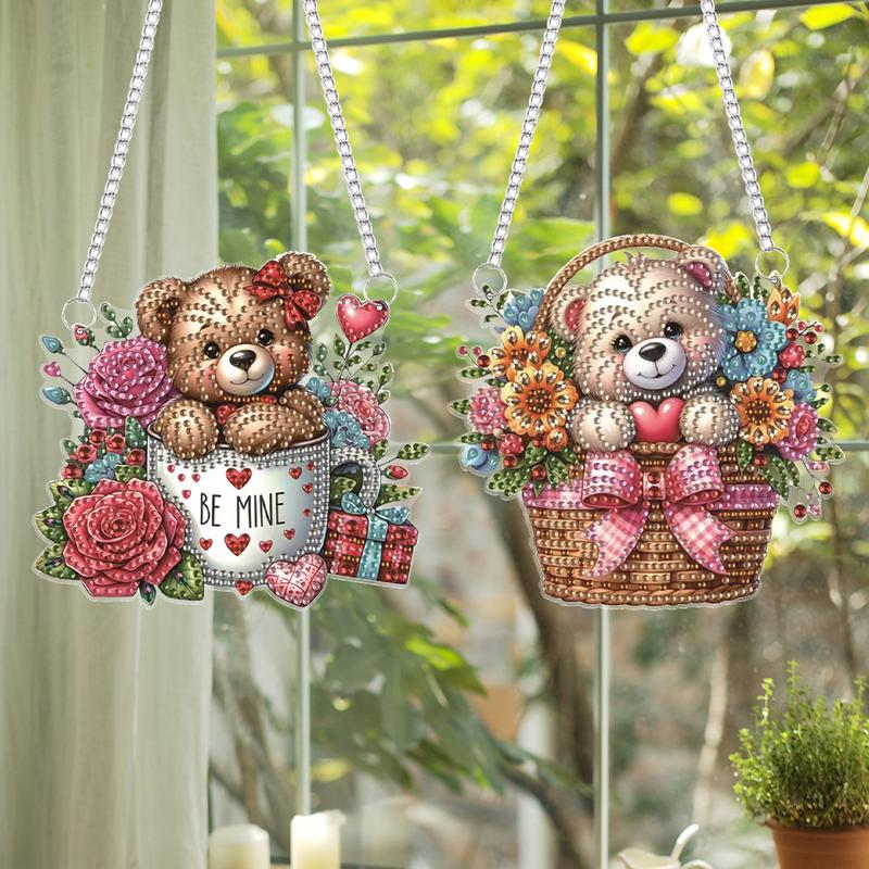 2pc DIY Cartoon Animals Flowers Special Shape Diamond Painting Hanging Pendants for Wall Window