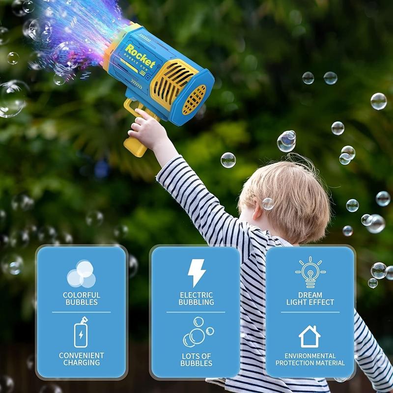 [40% discount] 2024 summer flash sale rocket 69 hole bubble gun for kids with LED light colorful bubble machine gun kids toys bubble blaster bubble machine