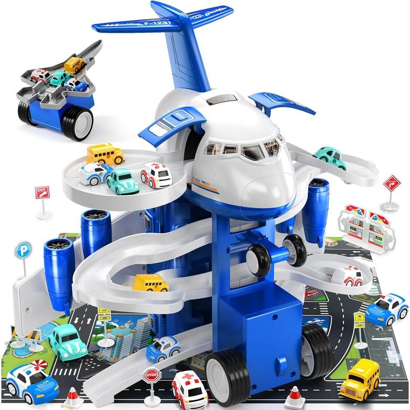 Kids Airplane Boy Toys for 3 4 5 Year Old Boys - Car Race Track for Kids Ages 3-5 with 8 Mini Car Toys, Toddlers Educational Toy, Birthday Gifts for Boys 3-5, Birthday Gift for Boys Girls 3-5