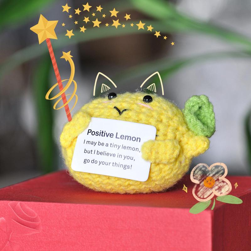 Positive Lemon Design Crochet Ornament, 1 Count Cute Creative Handmade Crochet Ornament, Home Decor for Living Room Bedroom Office