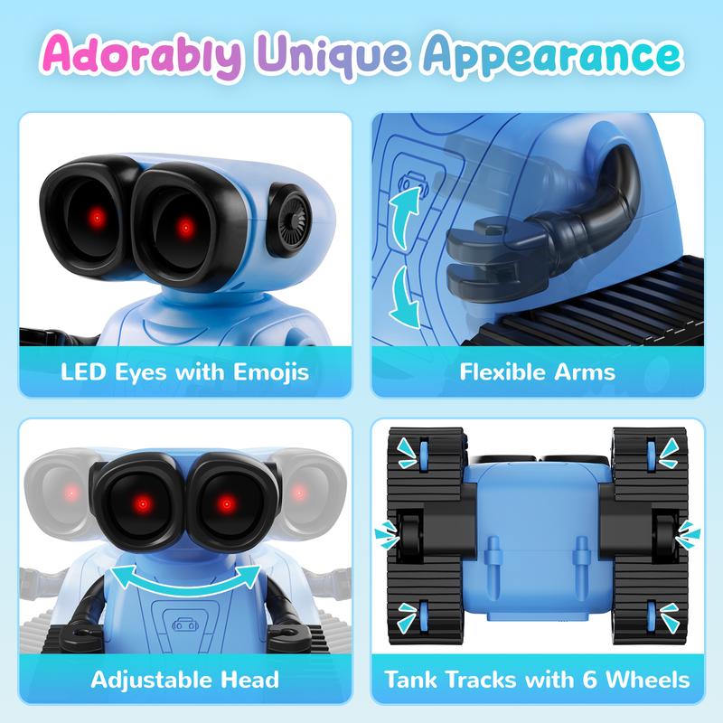 SGILE Remote Control Robot Toys with Music and LED Eyes, Auto-Demonstration, RC Rechargeable Emo Robots for Kids